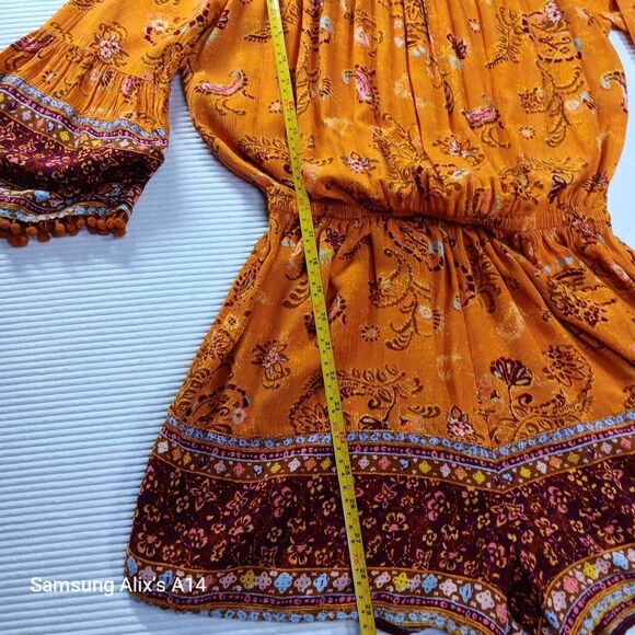 Mudd Womens Long Sleeve Tunic Romper Sz Medium Junior Floral Cottage Boho Orang - Picture 6 of 14